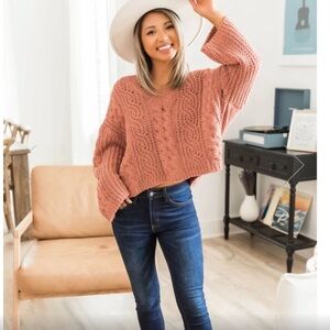 Pink Lily Terracotta Chenille Cable Knit Sweater